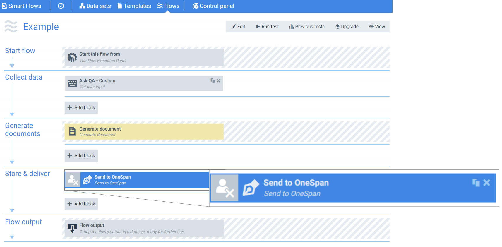 Example Send to OneSpan Flow Block