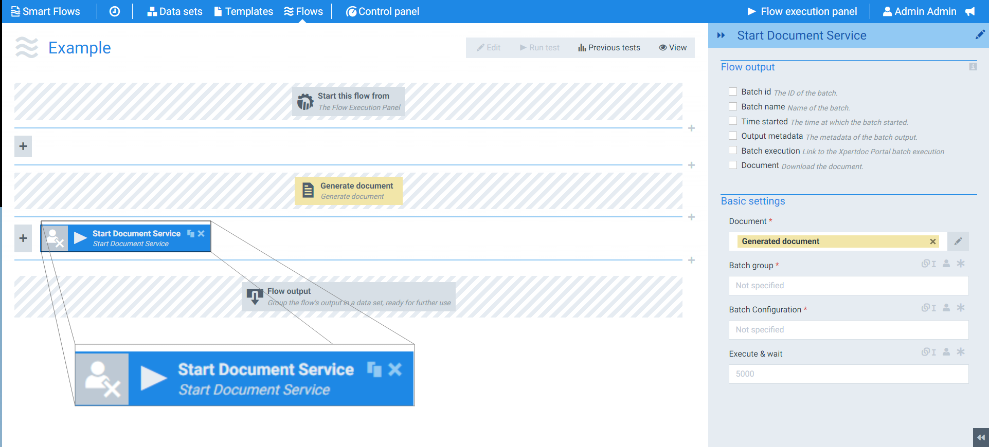 Start Document Service flow block example