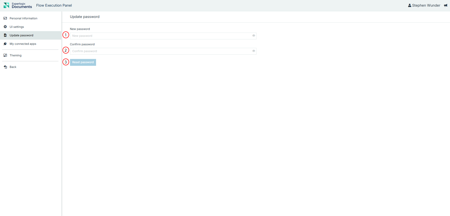 Highlighted step by step for updating your password