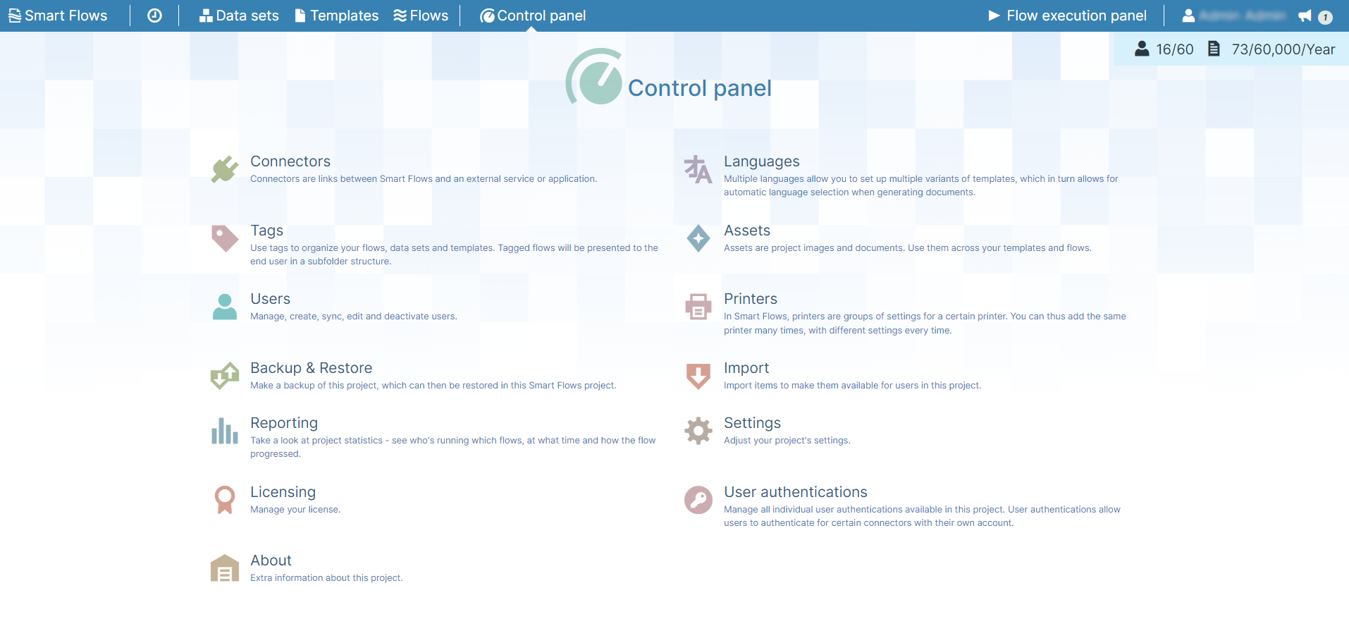 Screenshot of Control Panel in Project Console