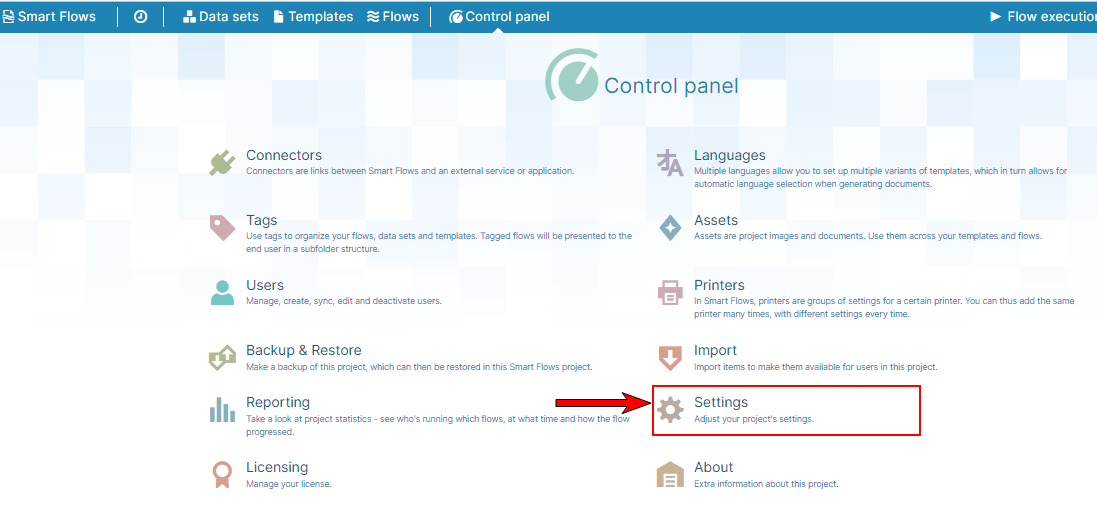 Control Panel - Settings