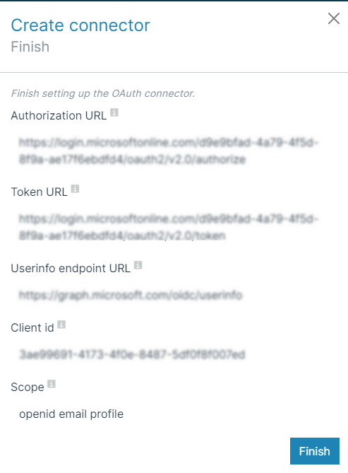 Create connector SSO summary