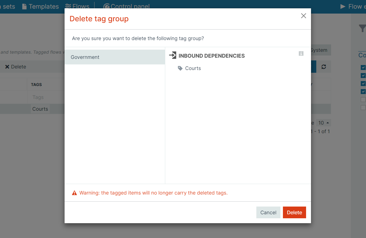 Delete tag group wizard