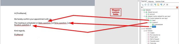 Example Appointment fields mapped to custom data set 