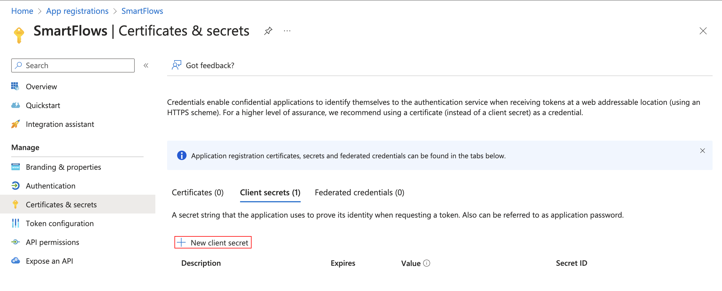 Create new secret