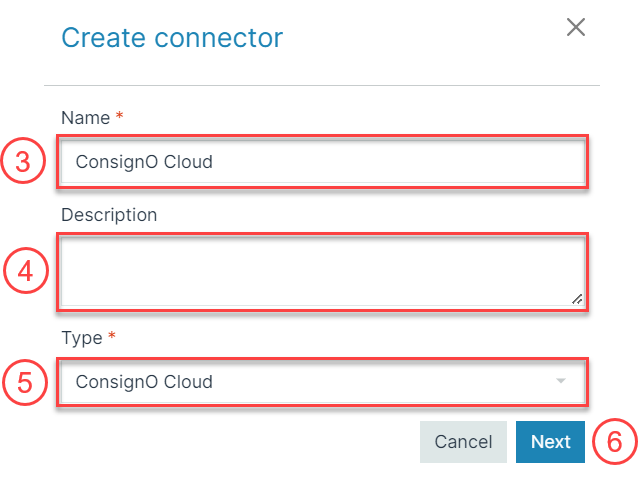 Create Connector wizard for ConsignO Cloud