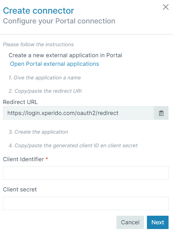 Create connector Configure your Portal connection window