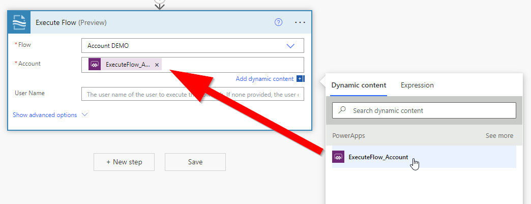 Execute Flow step in Power Automate receiving GUID from PowerApps input