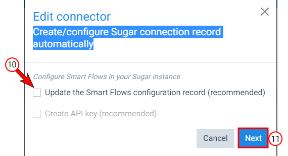 Create_configure Sugar connection record automatically window